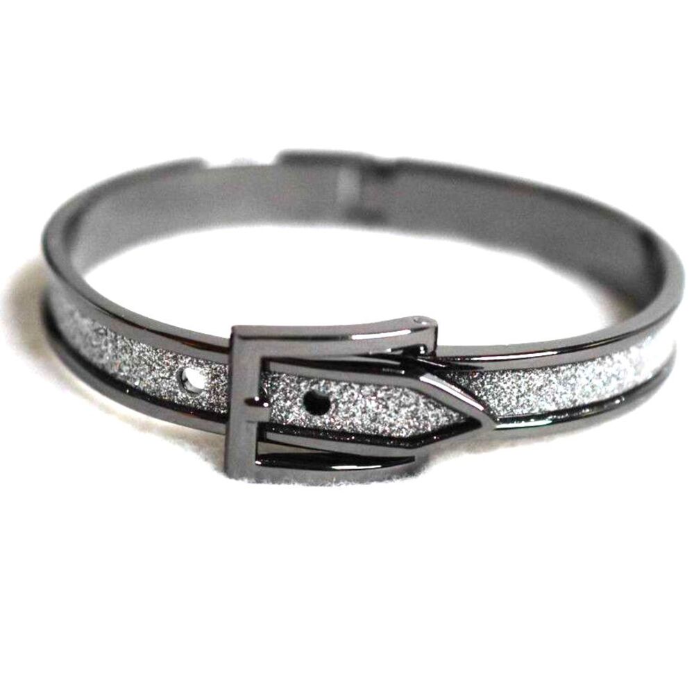 NWOT Express Black Gunmetal Sparkly Inlay Belt Buckle Hingned 5-6.5" Bracelet